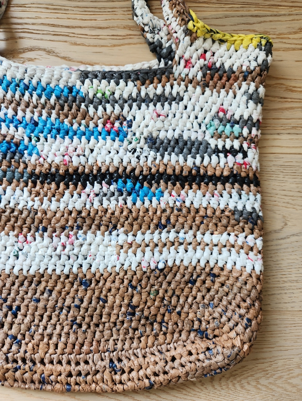 Handmade Upcycled Plarn Recycled Plastic Bag Crotchet Market Tote Eco-Friendly - Picture 4 of 10